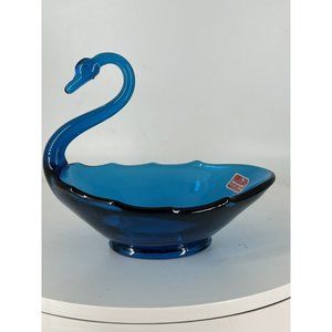 Viking Blue Swan Candy/Trinket/Bowl Dish Art Glass Marked Great Christmas Presen